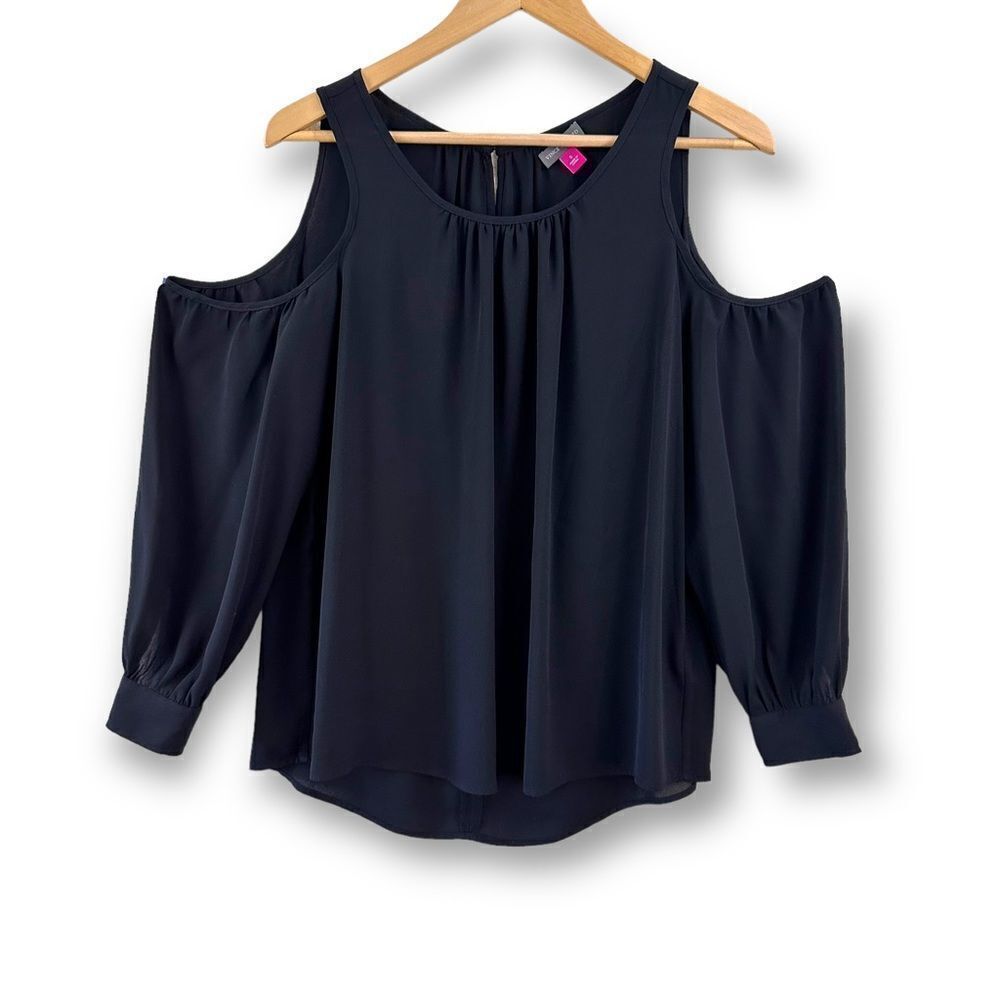 Vince Camuto black cold shoulder long sleeve blouse size S